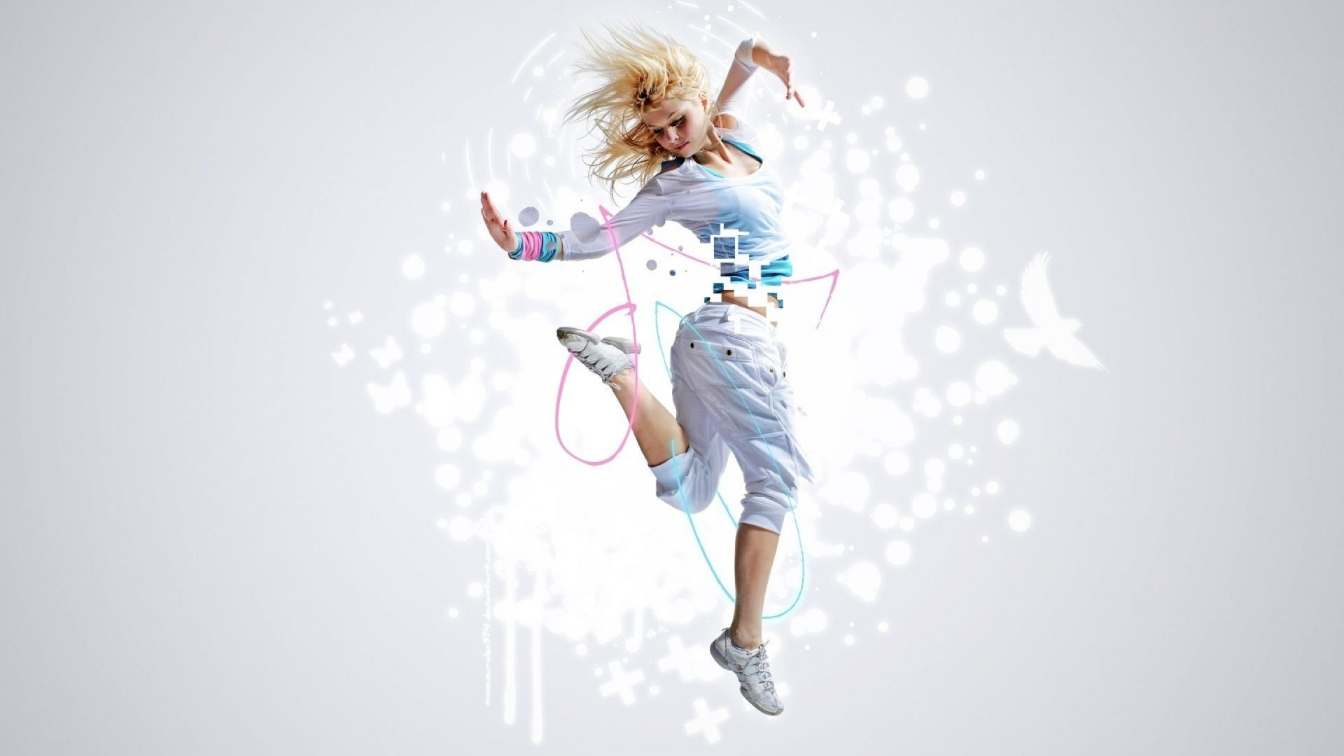 Обои балет, белые, скачок, иллюстрация, забава в разрешении 1920x1080