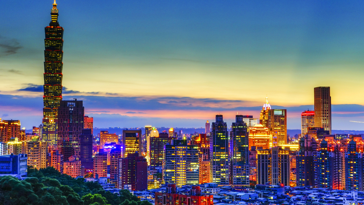 Обои Тайбэй 101, небоскреб, городской пейзаж, город, метрополия в разрешении 1280x720