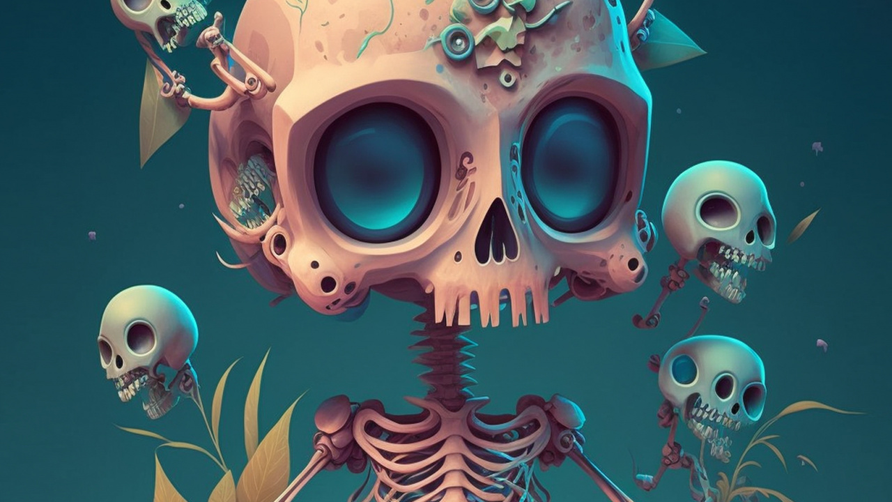 Обои череп, графический дизайн, визуальное искусство, м-027, кость в разрешении 1280x720