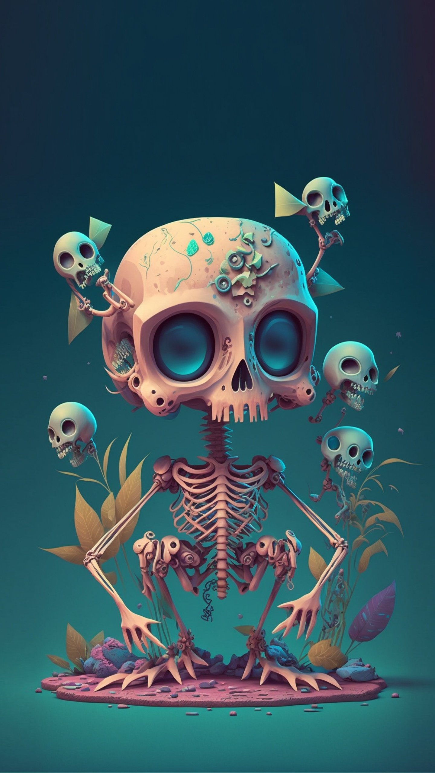 Обои череп, графический дизайн, визуальное искусство, м-027, кость в разрешении 1440x2560