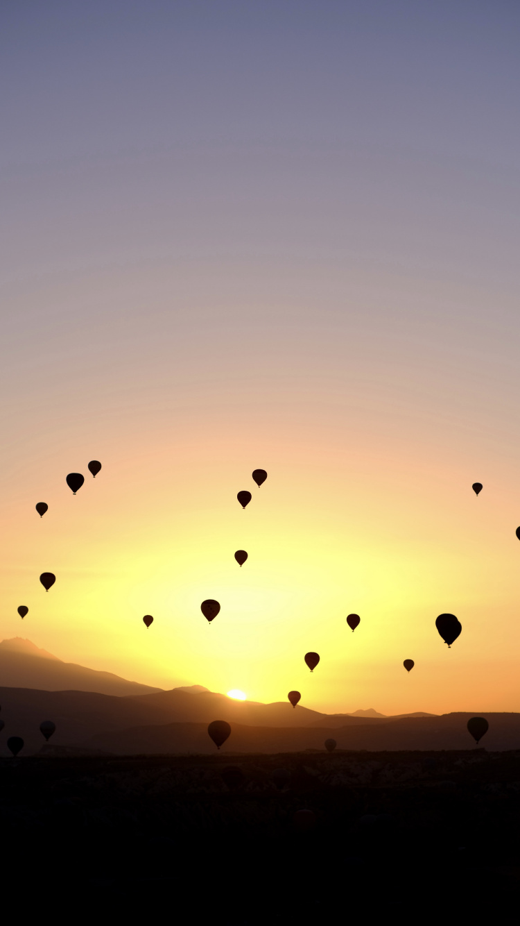 Обои закат, пиксель, ноябрь, воздушный шар, цветовая модель CMYK в разрешении 750x1334