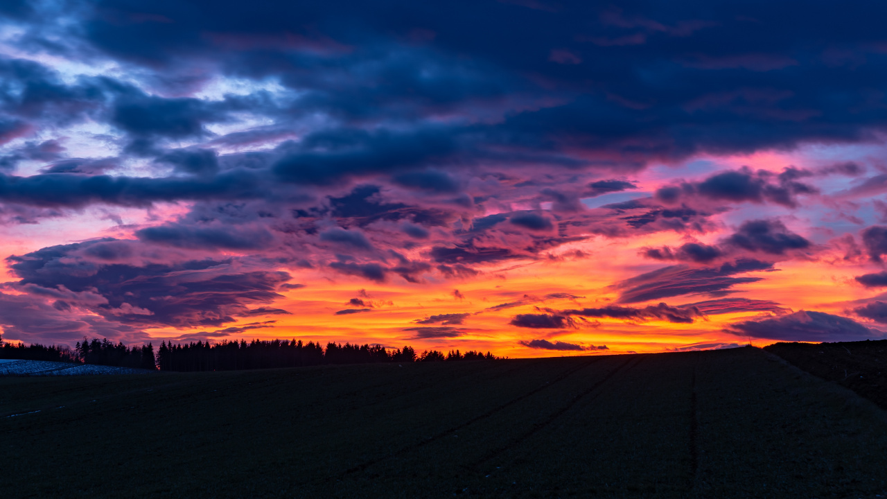 Обои закат, послесвечение, облако, горизонт, восход солнца в разрешении 1280x720