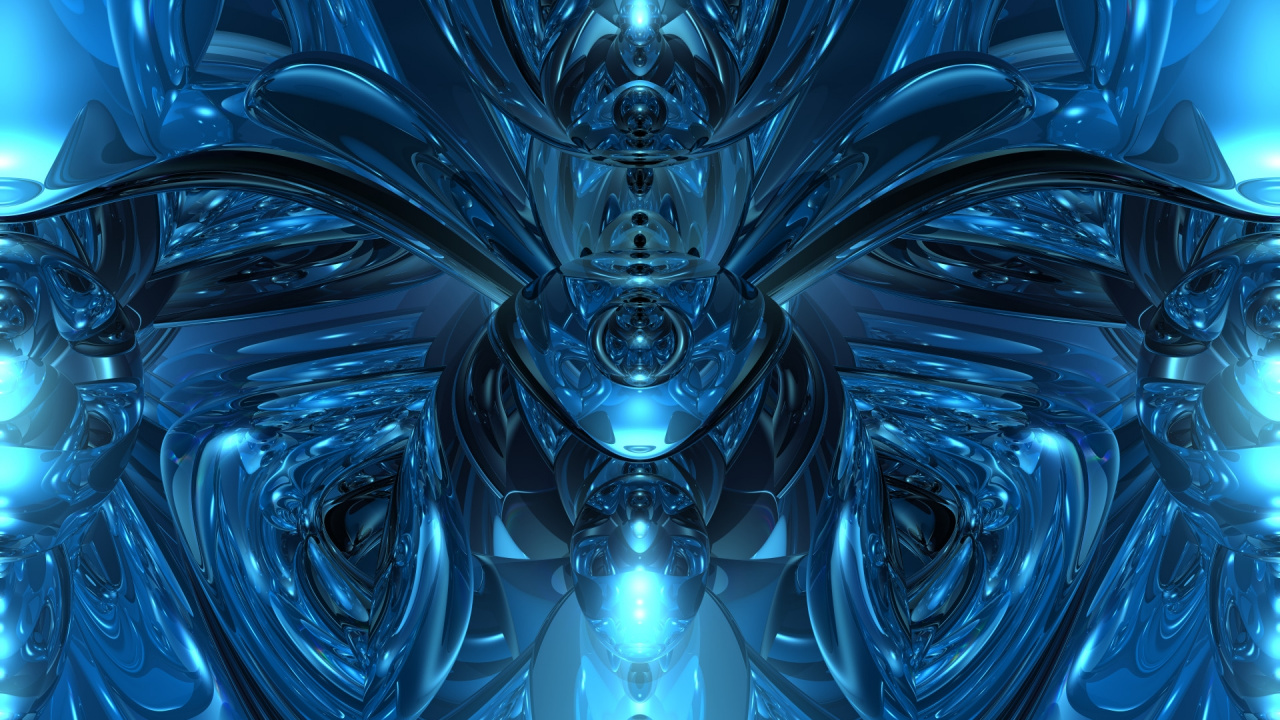 Обои фигура, синий, фрактальное искусство, электрик, металл в разрешении 1280x720