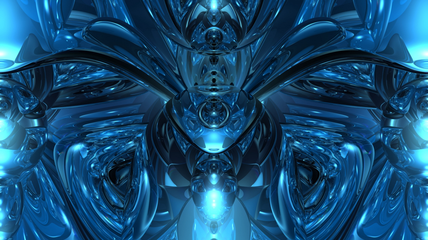 Обои фигура, синий, фрактальное искусство, электрик, металл в разрешении 1366x768