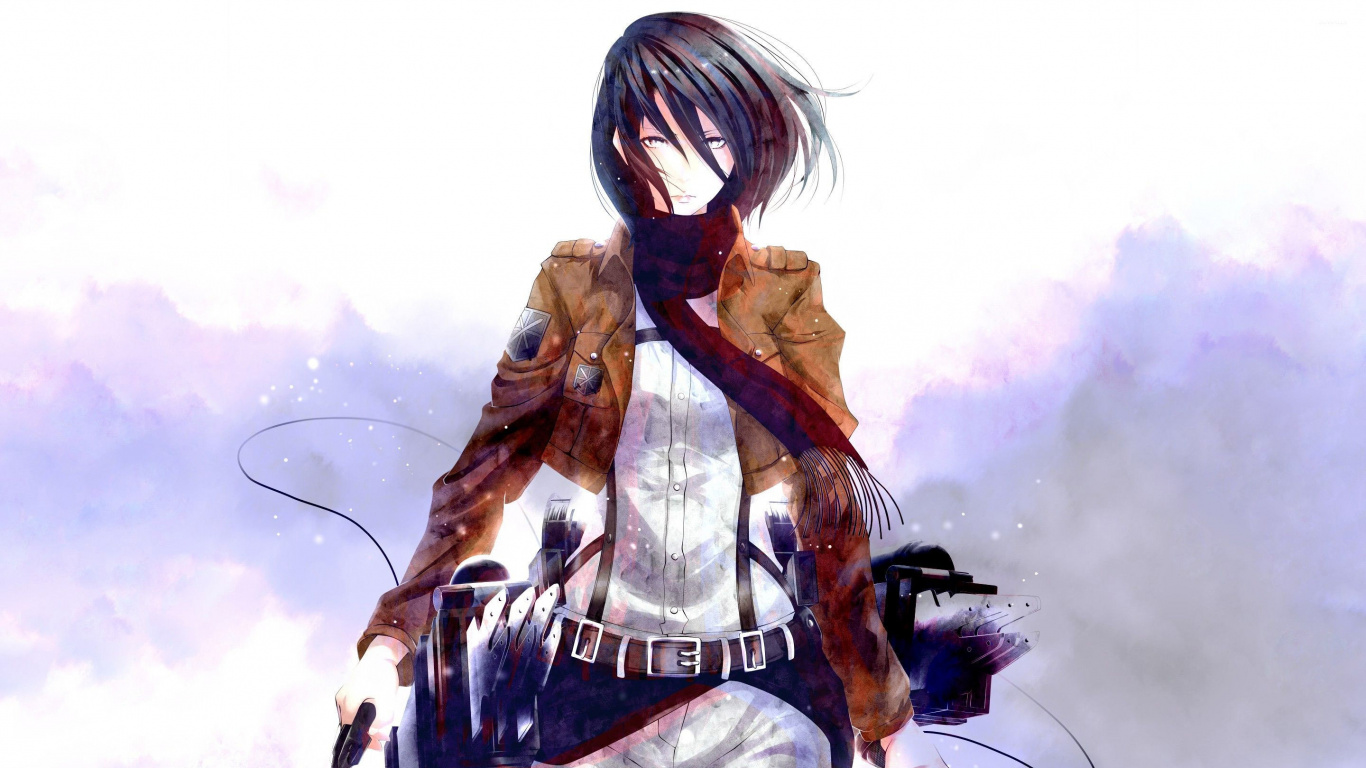 Обои Микаса Акерман, эрен йегер, Армин Арлерт, Леви, нападение на титан в разрешении 1366x768