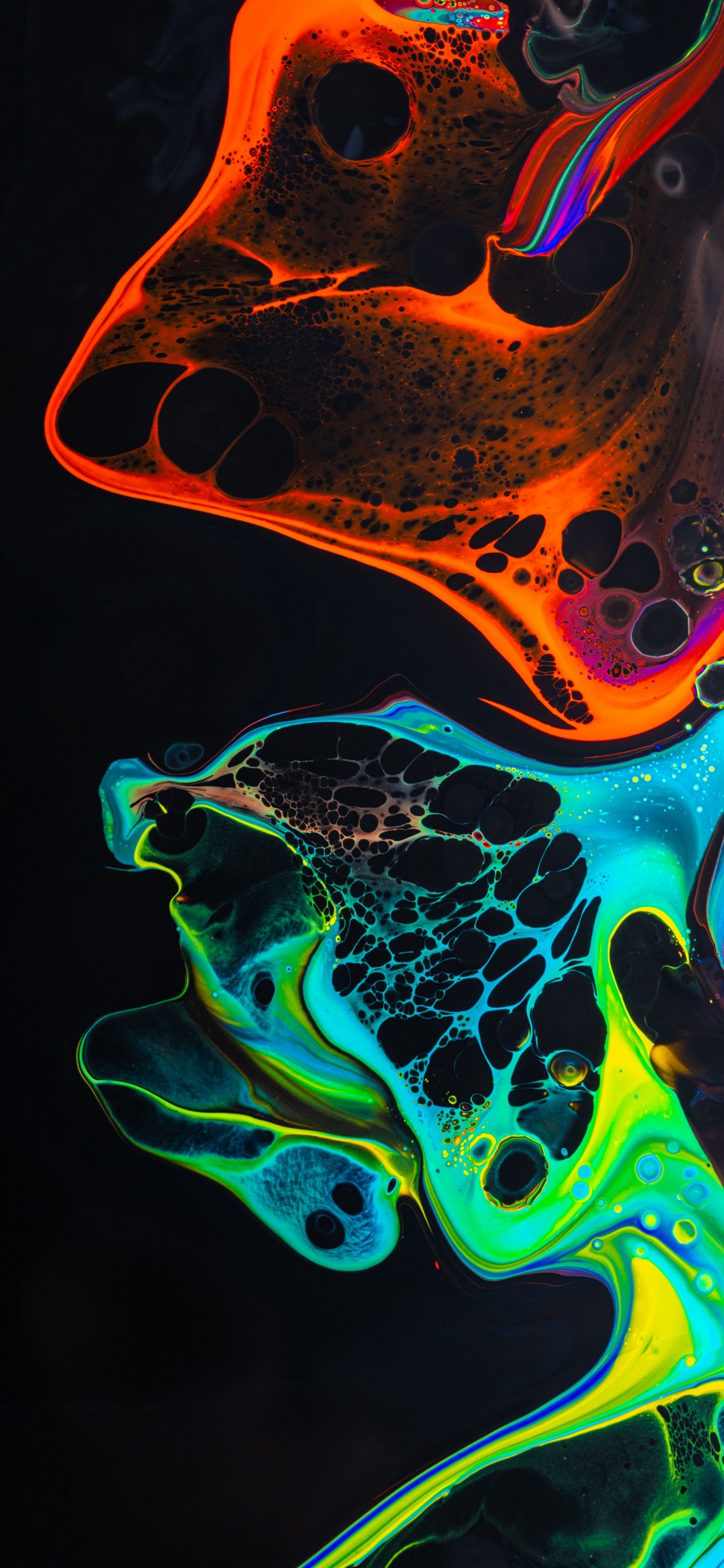 Обои свет, синий, черный, жидкость, жидкий в разрешении 1125x2436