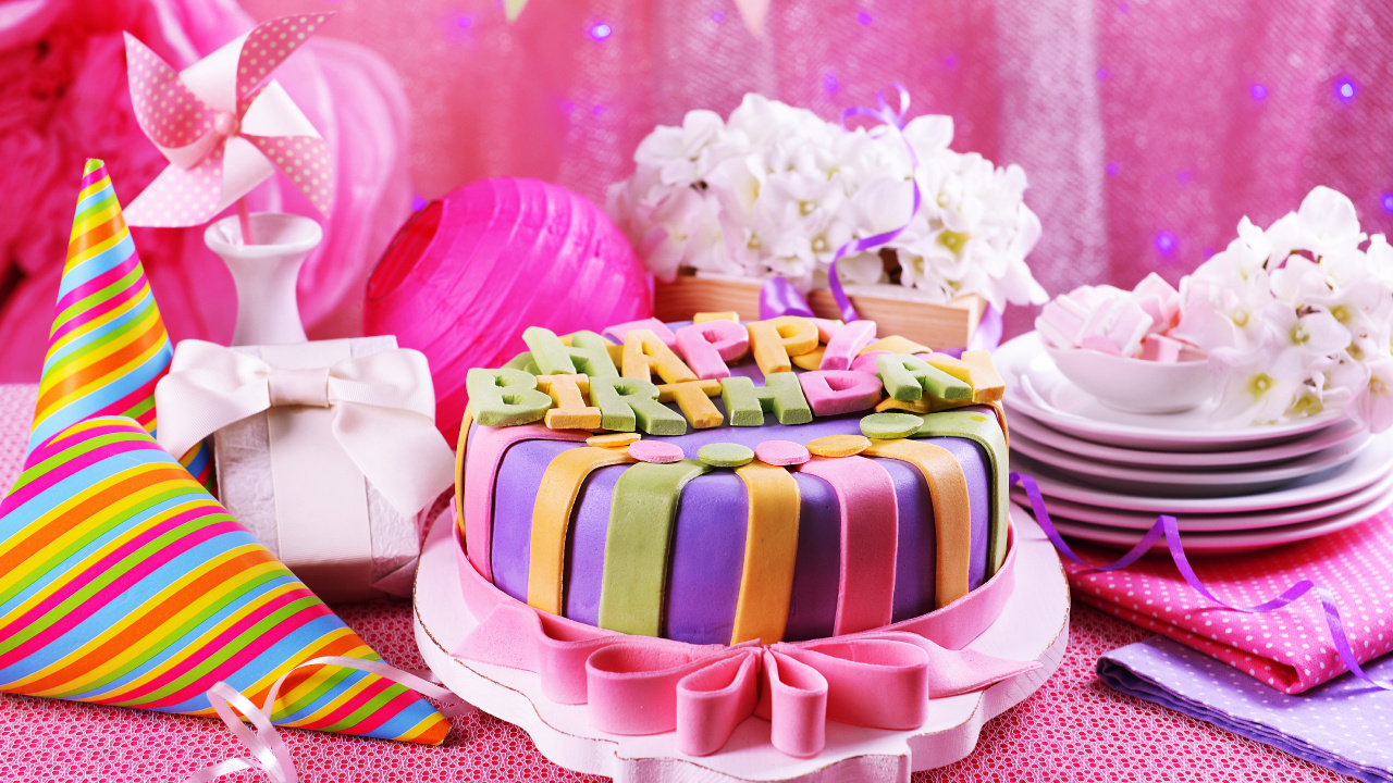 Обои дата рождения, вечеринка, праздничный торт, пища, сладость в разрешении 1280x720