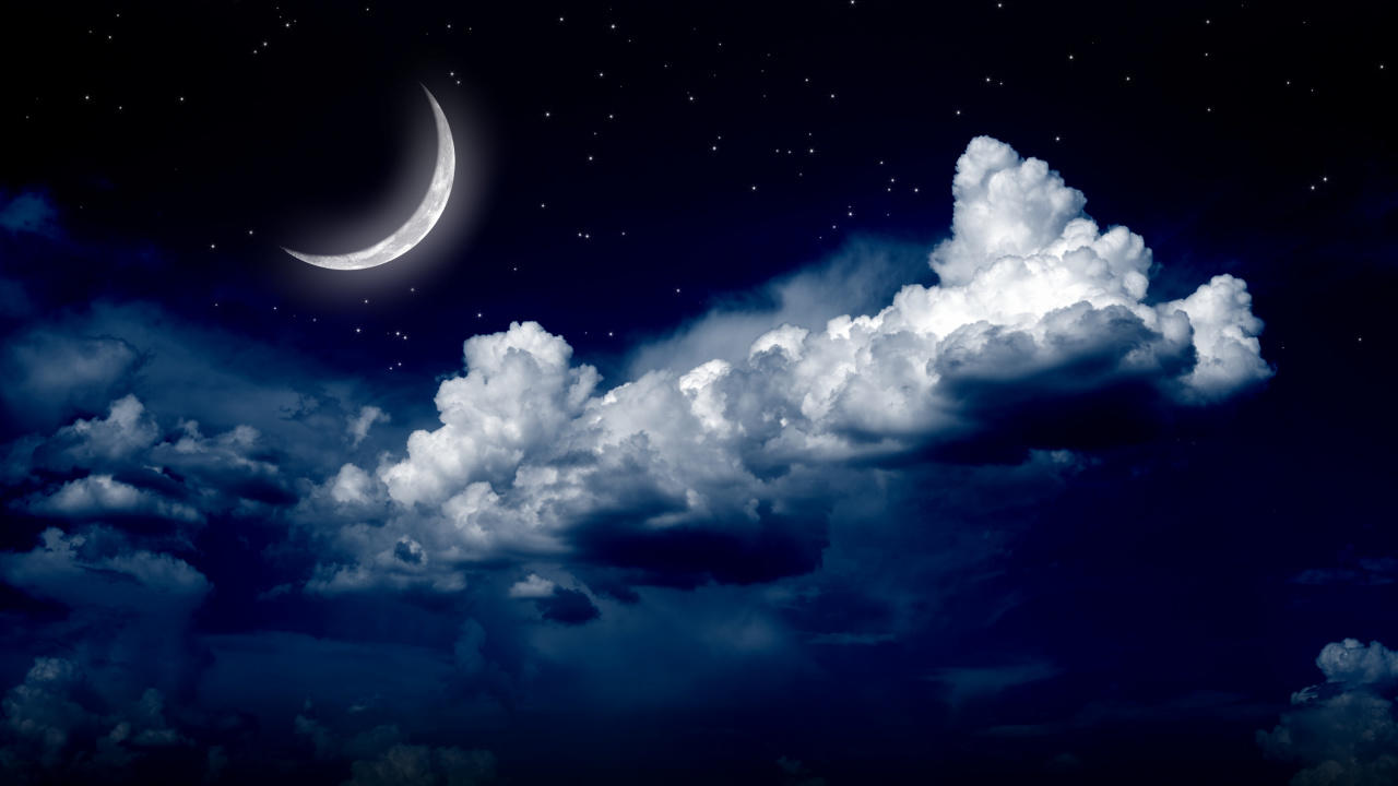 Обои лунный свет, луна, ночное небо, облако, природа в разрешении 1280x720