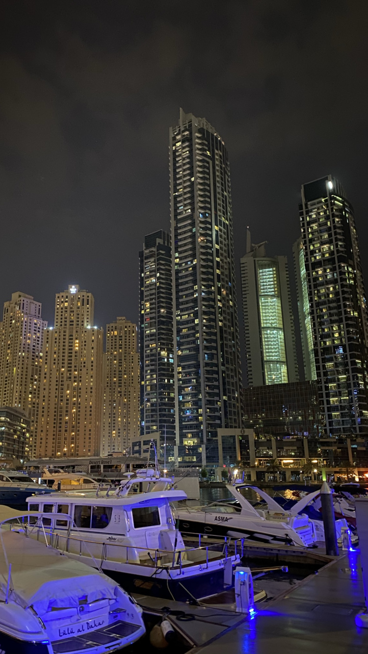 Обои Дубай, ночь, башня, метрополия, город в разрешении 750x1334