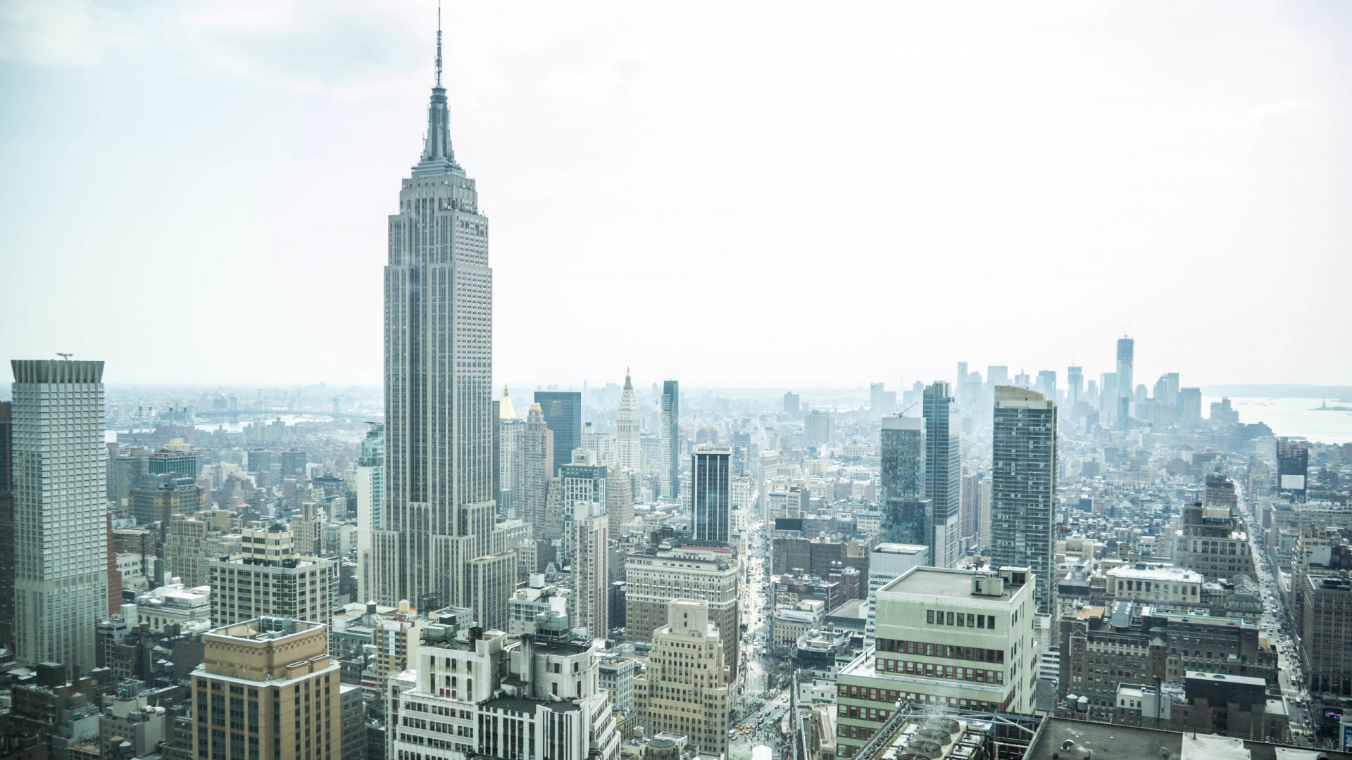 Обои Эмпайр Стейт Билдинг, небоскреб, городской пейзаж, город, метрополия в разрешении 1920x1080