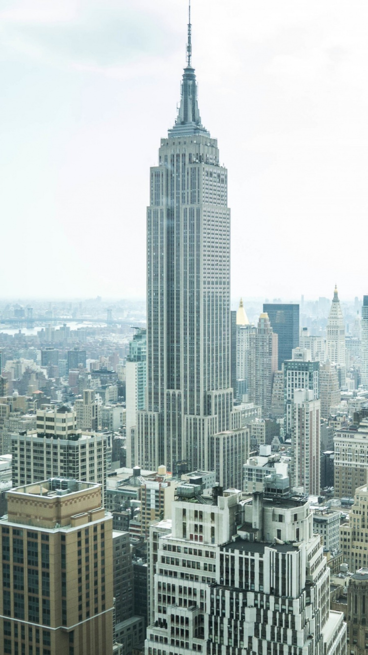 Обои Эмпайр Стейт Билдинг, небоскреб, городской пейзаж, город, метрополия в разрешении 750x1334