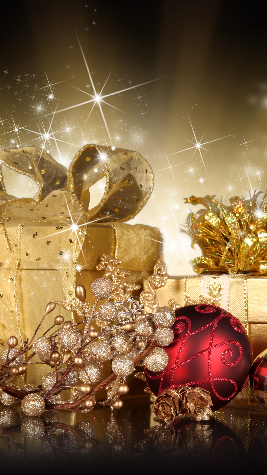 Обои Рождественские украшения, дизайн интерьера, Сочельник, Рождественский подарок, канун Нового года в разрешении 1080x1920