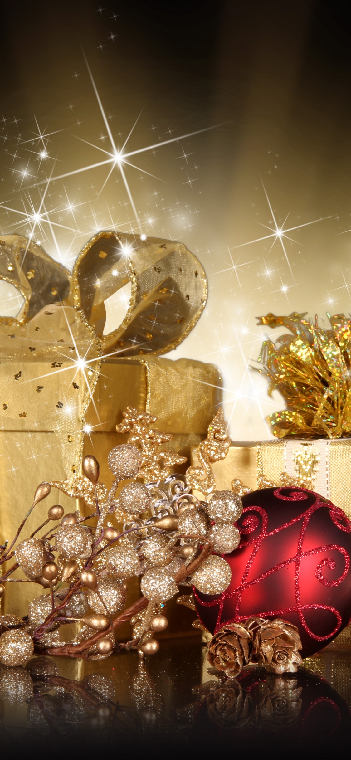 Обои Рождественские украшения, дизайн интерьера, Сочельник, Рождественский подарок, канун Нового года в разрешении 1125x2436