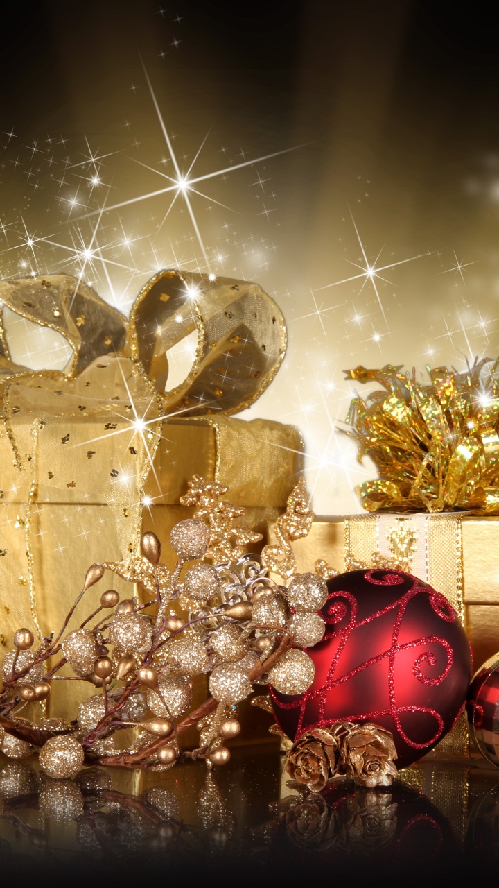 Обои Рождественские украшения, дизайн интерьера, Сочельник, Рождественский подарок, канун Нового года в разрешении 720x1280