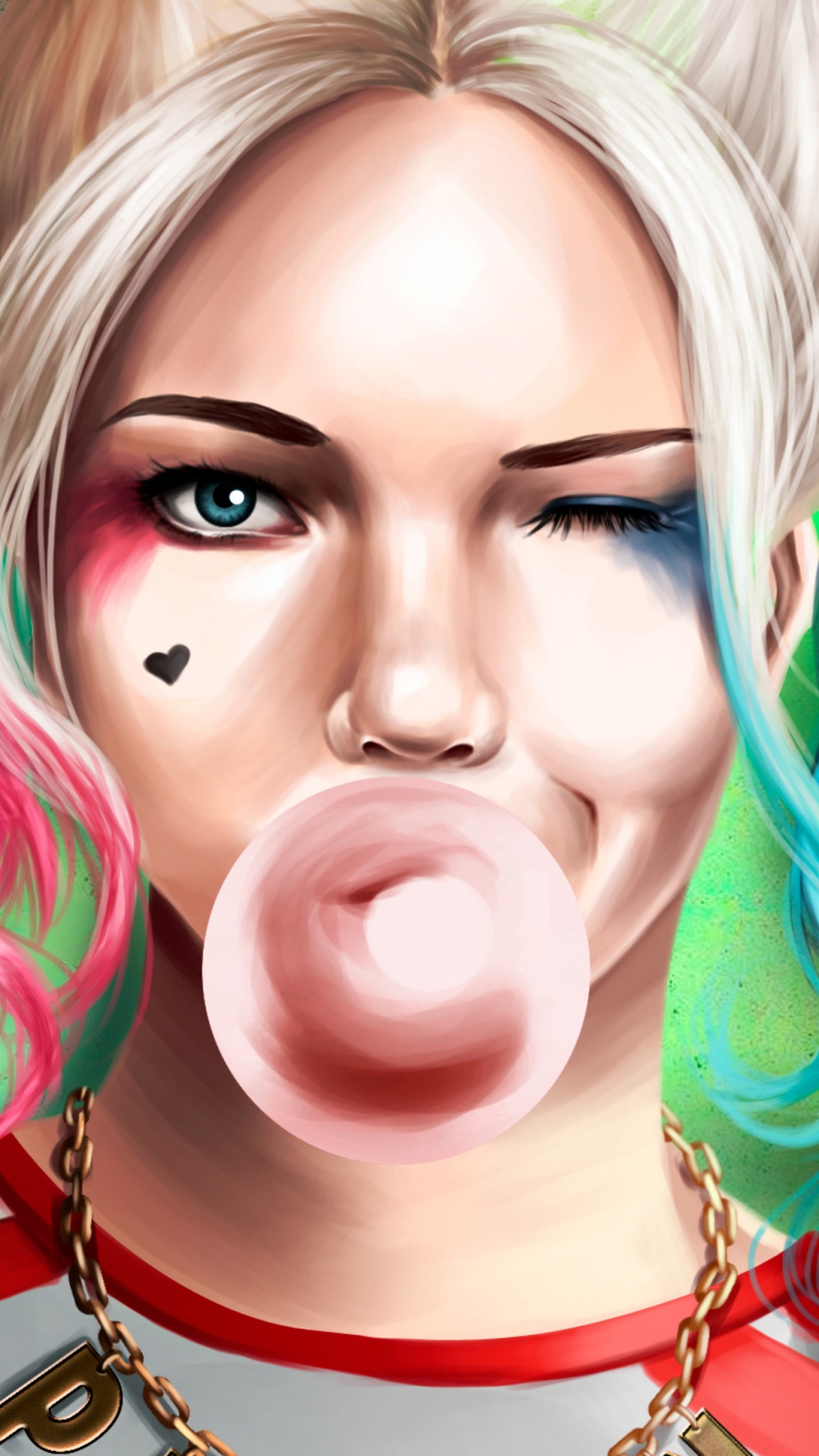 Обои Харли Квинн, Джокер, отряд самоубийц, комиксы dc, лицо в разрешении 1080x1920