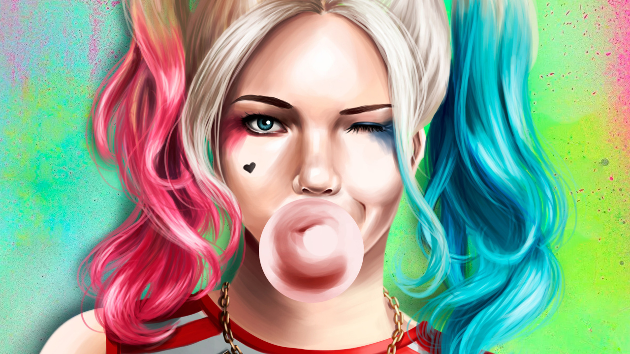 Обои Харли Квинн, Джокер, отряд самоубийц, комиксы dc, лицо в разрешении 1280x720