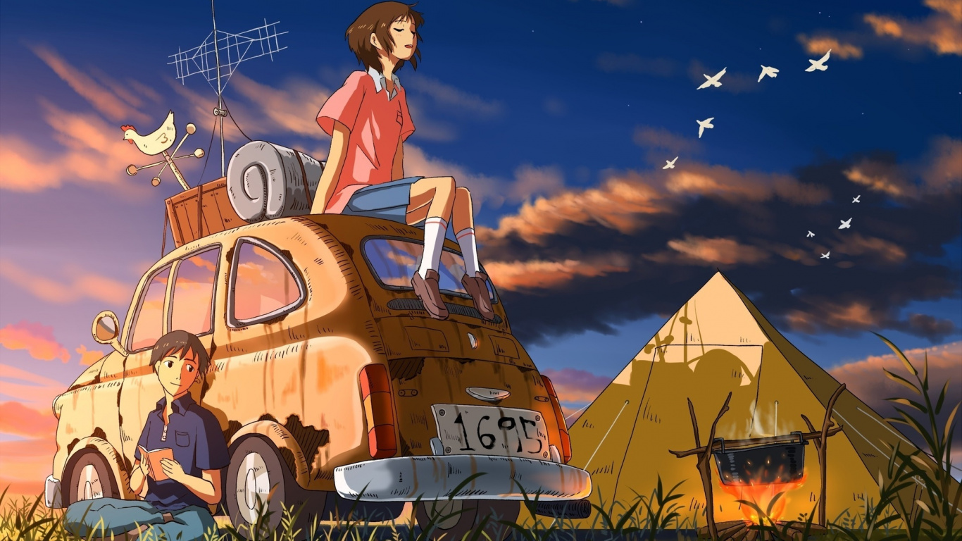 Обои мультфильм, иллюстрация, небо, фикция, фантастика в разрешении 1366x768