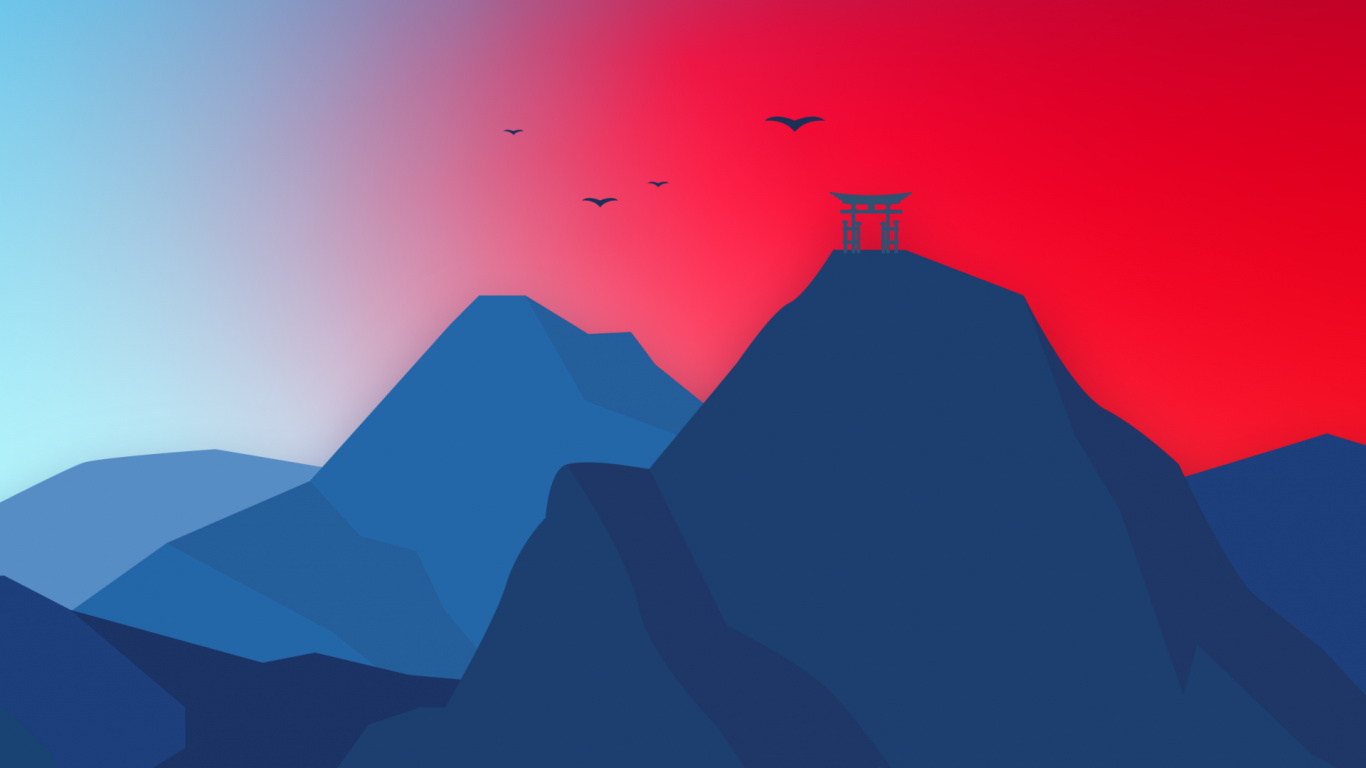 Обои атмосфера, гора, птица, пейзаж, склон в разрешении 1366x768