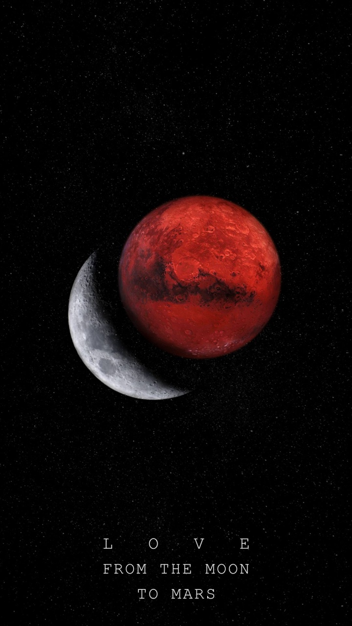 Обои луна, лунное затмение, планета, Марс, спутник Марса в разрешении 720x1280