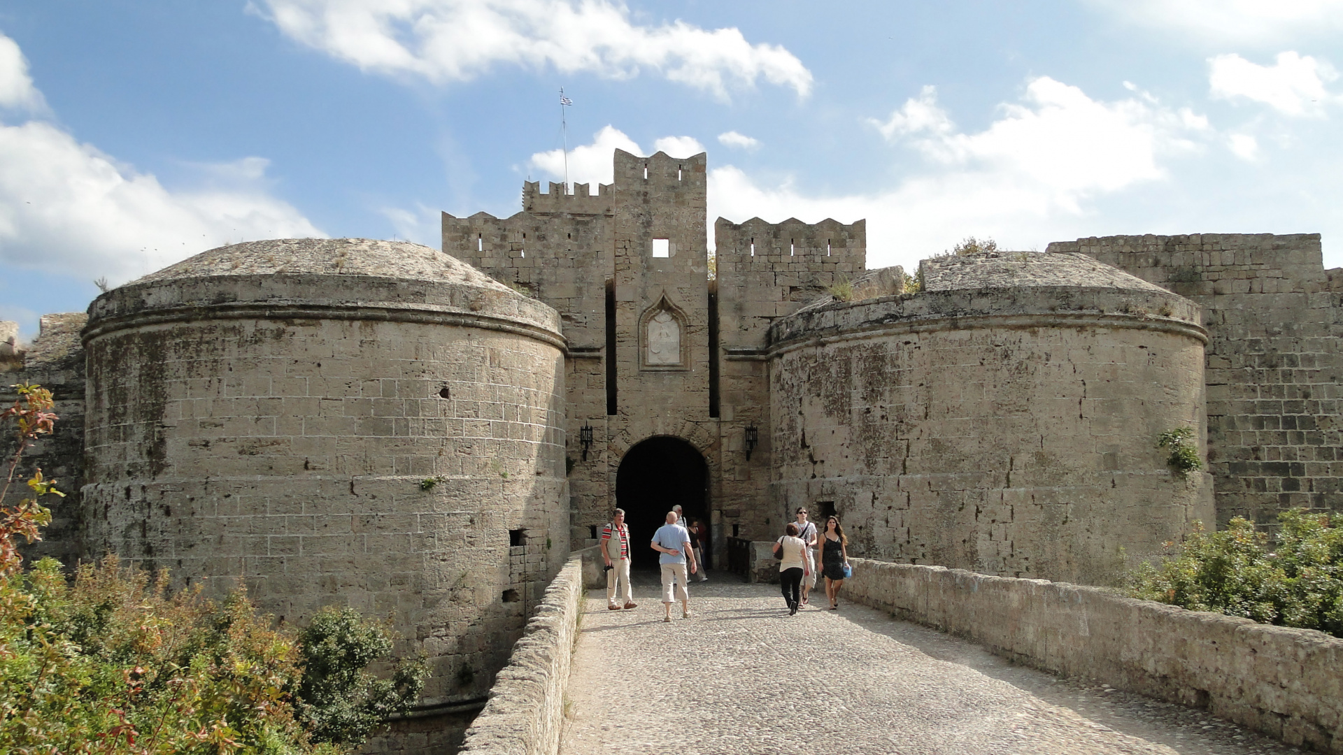 Обои Средневековый город Родос, Укреплений Родоса, Ворота Амбуаз, фортификация, замок в разрешении 1920x1080