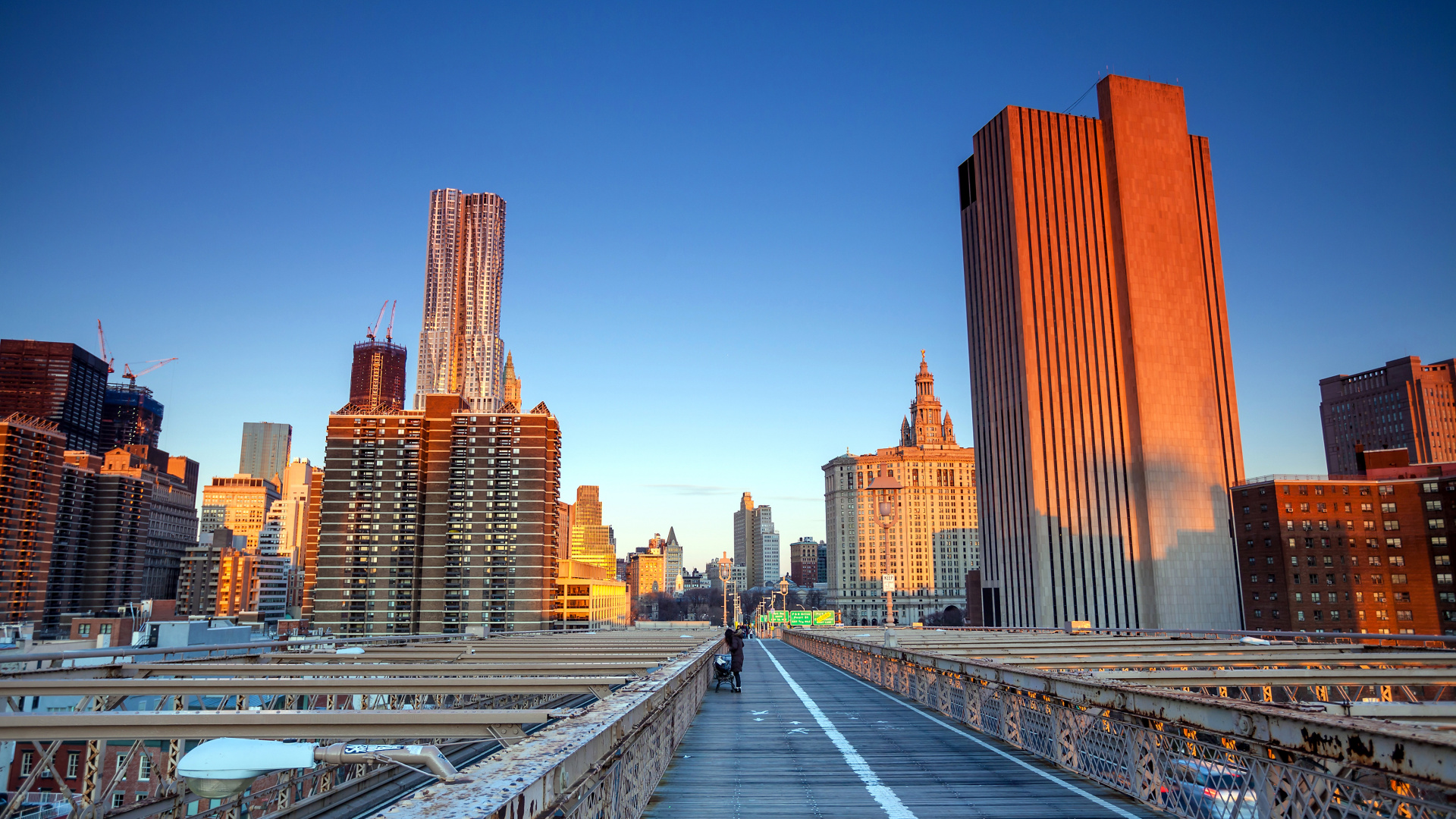 Обои Нью-Йорк, Нижний Манхэттен, Бруклинский мост, городской пейзаж, город в разрешении 1920x1080
