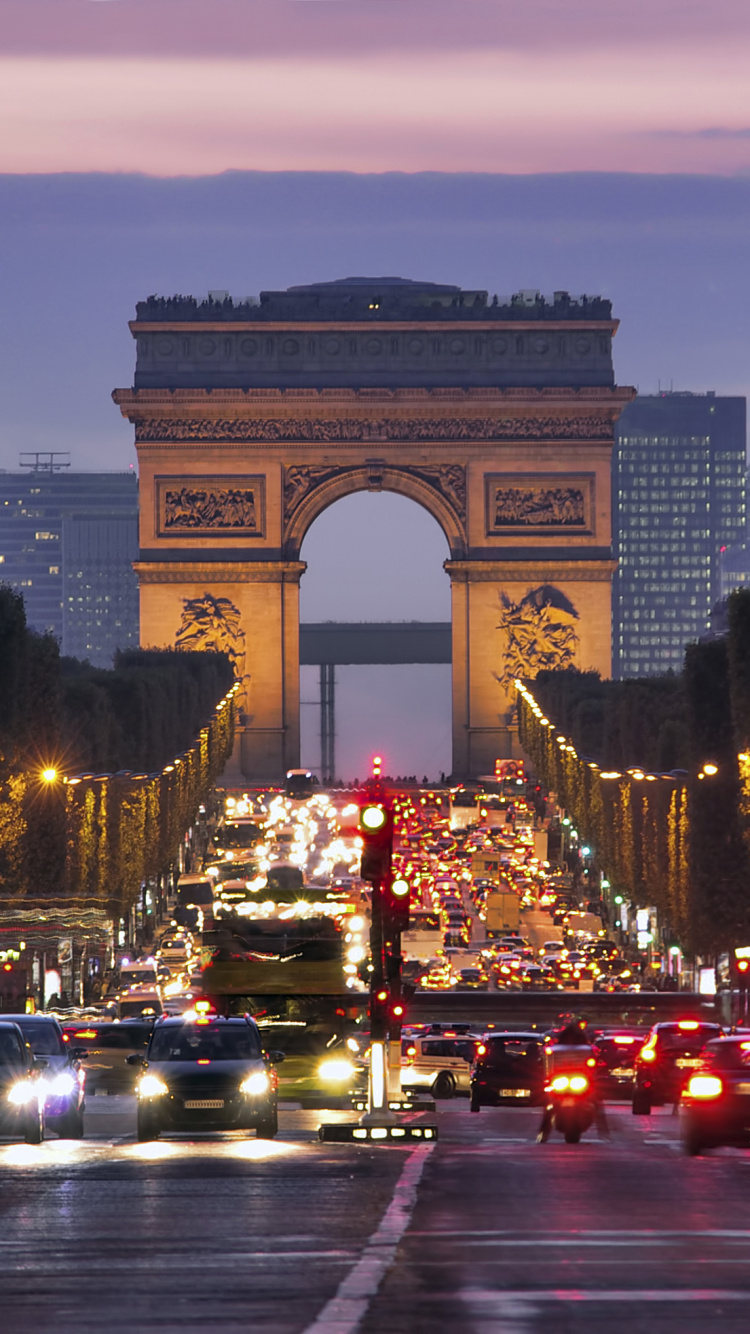Обои Триумфальная арка, Эйфелева башня, арка, ориентир, архитектура в разрешении 750x1334