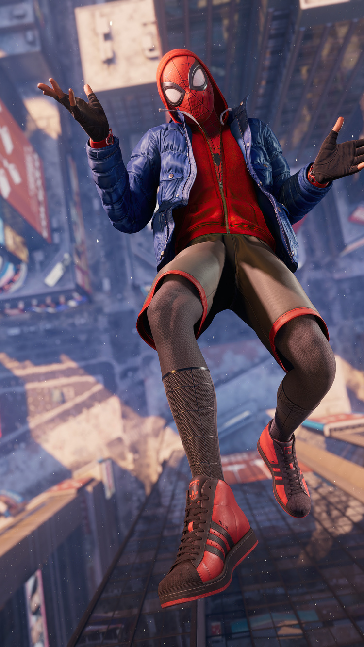 Обои чудо человек-паук майл моралес, человек-паук, Майлз Моралес, питер Паркер, playstation 5 в разрешении 750x1334