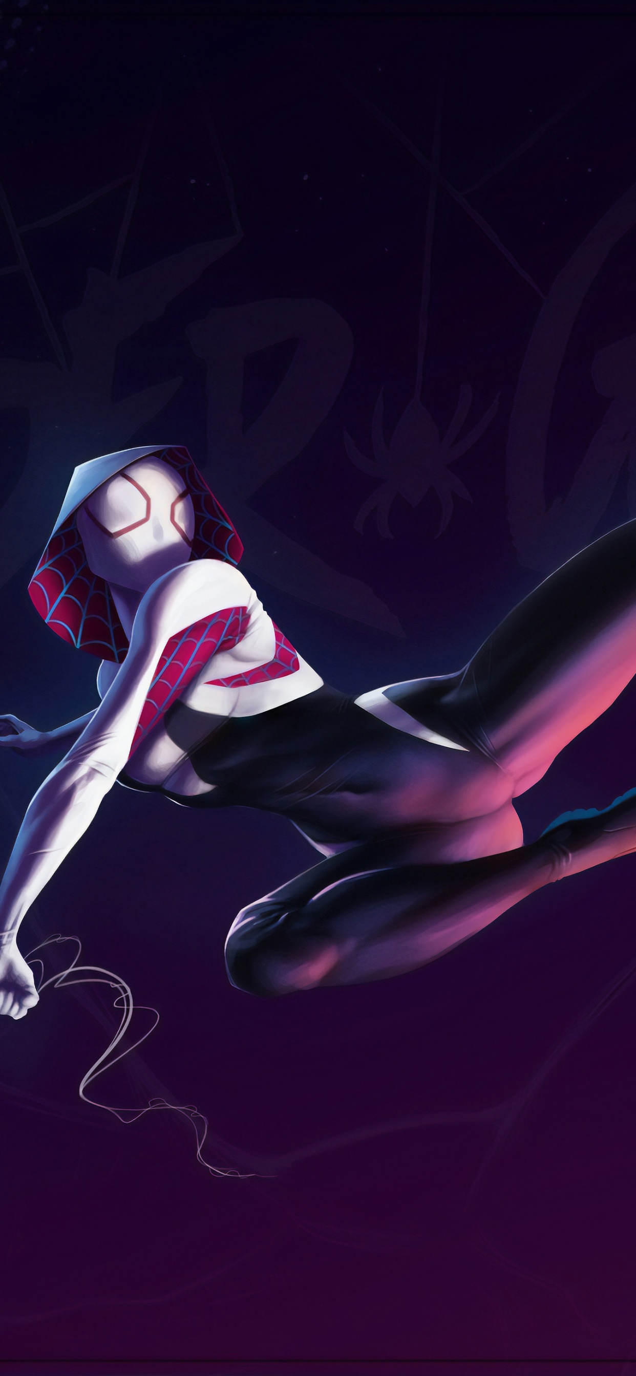 Обои Гвен Стейси, человек-паук, красный цвет, иллюстрация, графический дизайн в разрешении 1242x2688