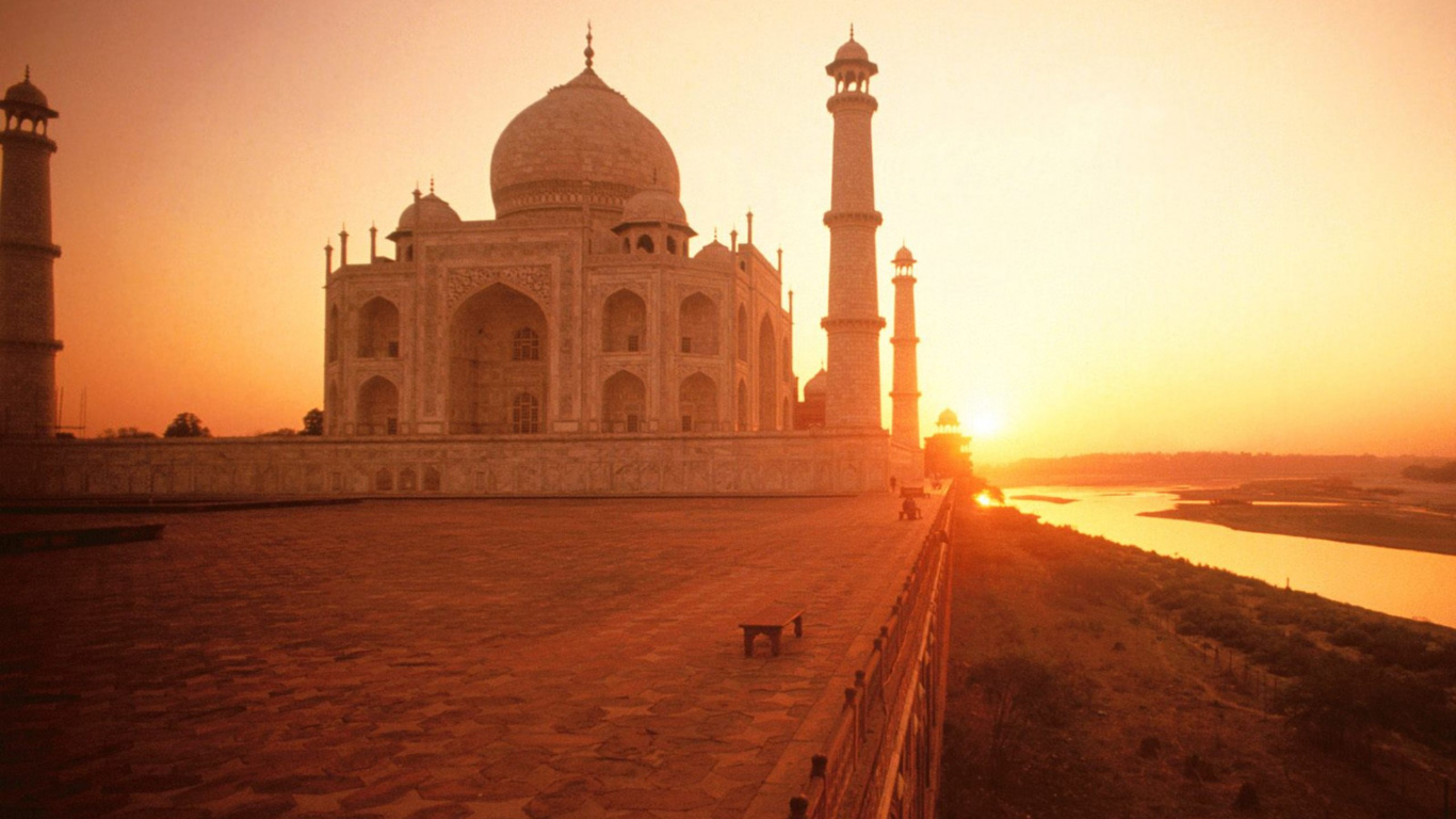 Обои Тадж-Махал, золотой треугольник, памятник, ориентир, закат в разрешении 1366x768