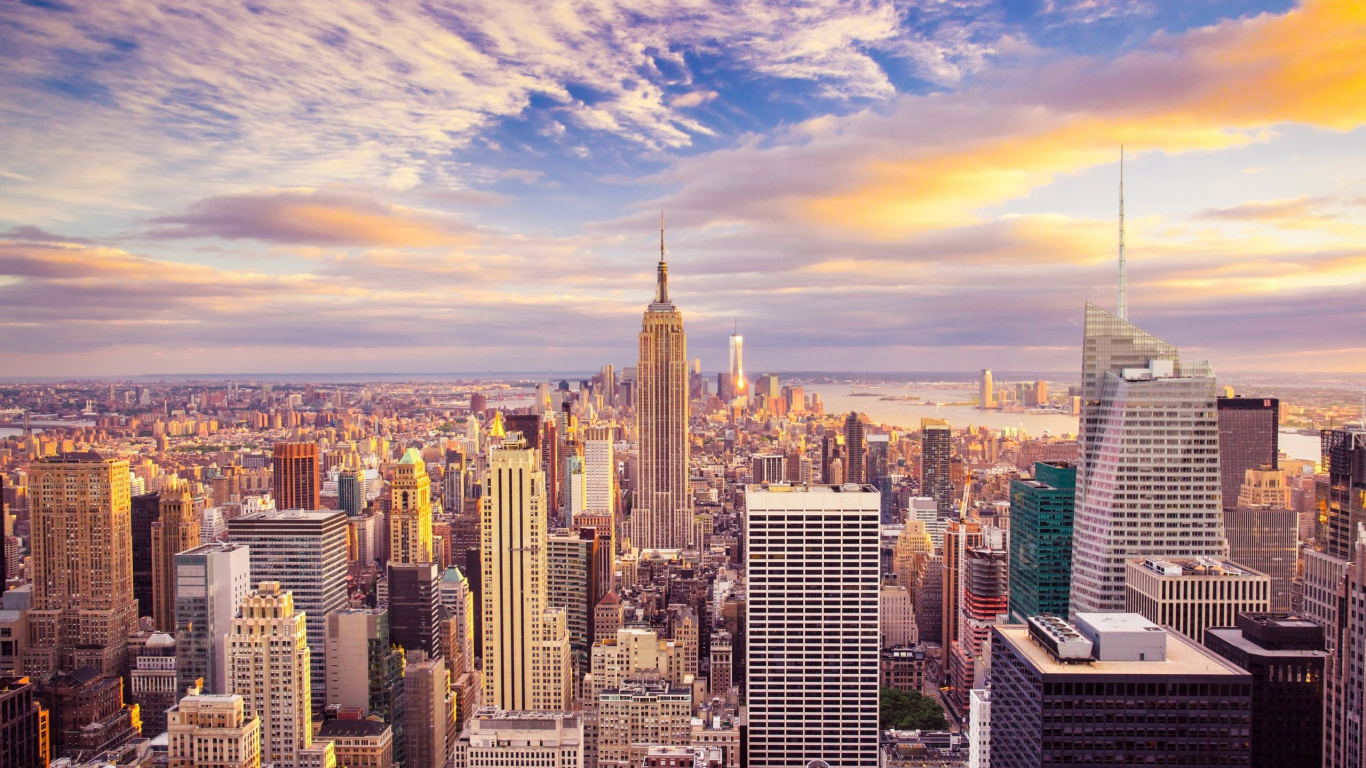 Обои Манхеттен, городской пейзаж, город, городской район, метрополия в разрешении 1366x768