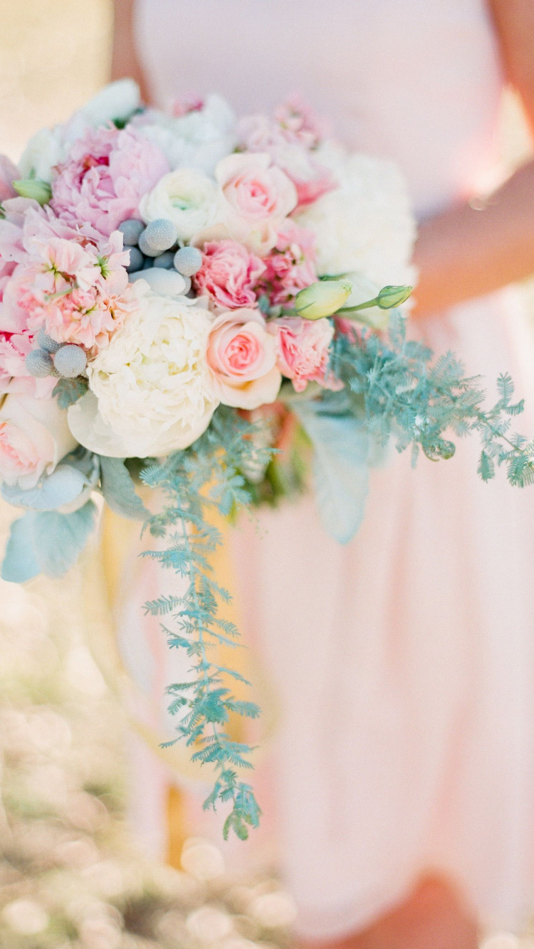 Обои растение, свадьба, синий, невесты, букет в разрешении 750x1334