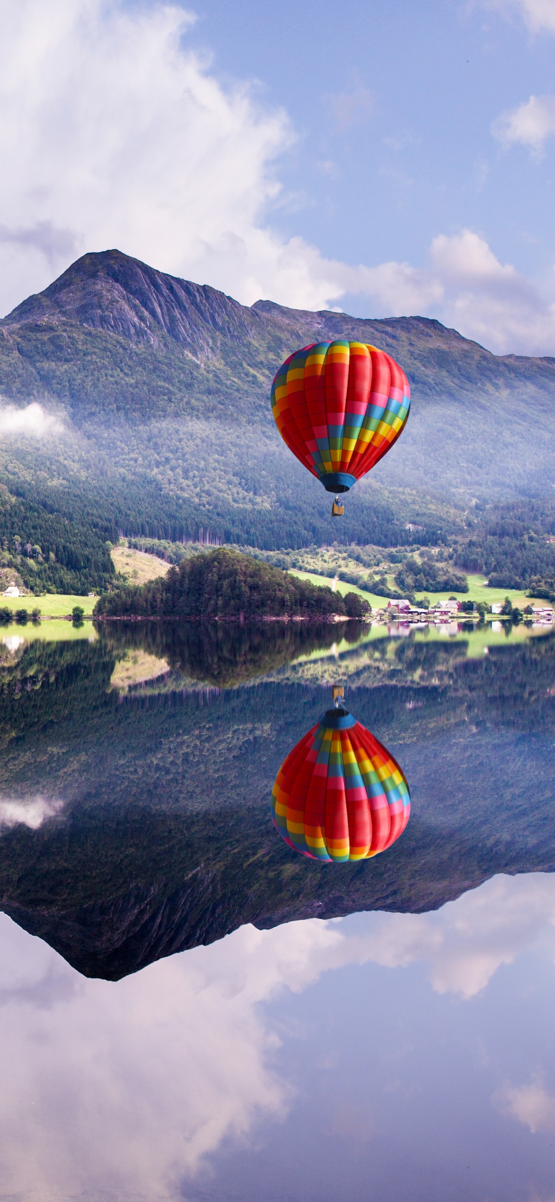 Обои воздушный шар, полеты на воздушном шаре, воздушные виды спорта, гора, пейзаж в разрешении 1125x2436