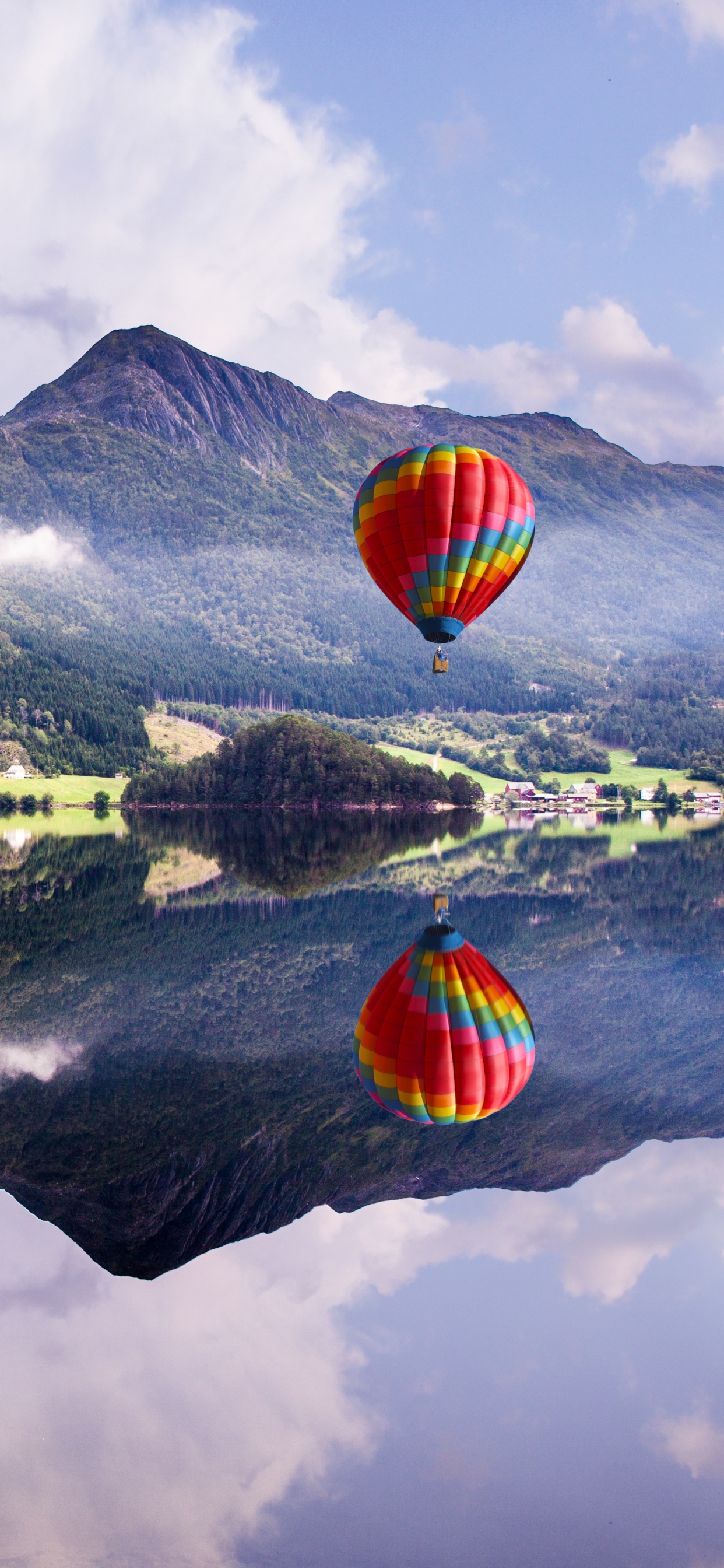 Обои воздушный шар, полеты на воздушном шаре, воздушные виды спорта, гора, пейзаж в разрешении 1242x2688