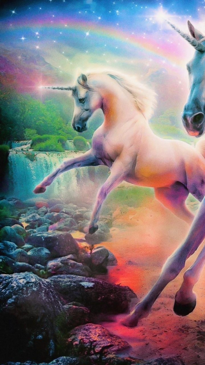 Обои единорог, живопись, грива, жеребец, Мустанг лошадь в разрешении 720x1280