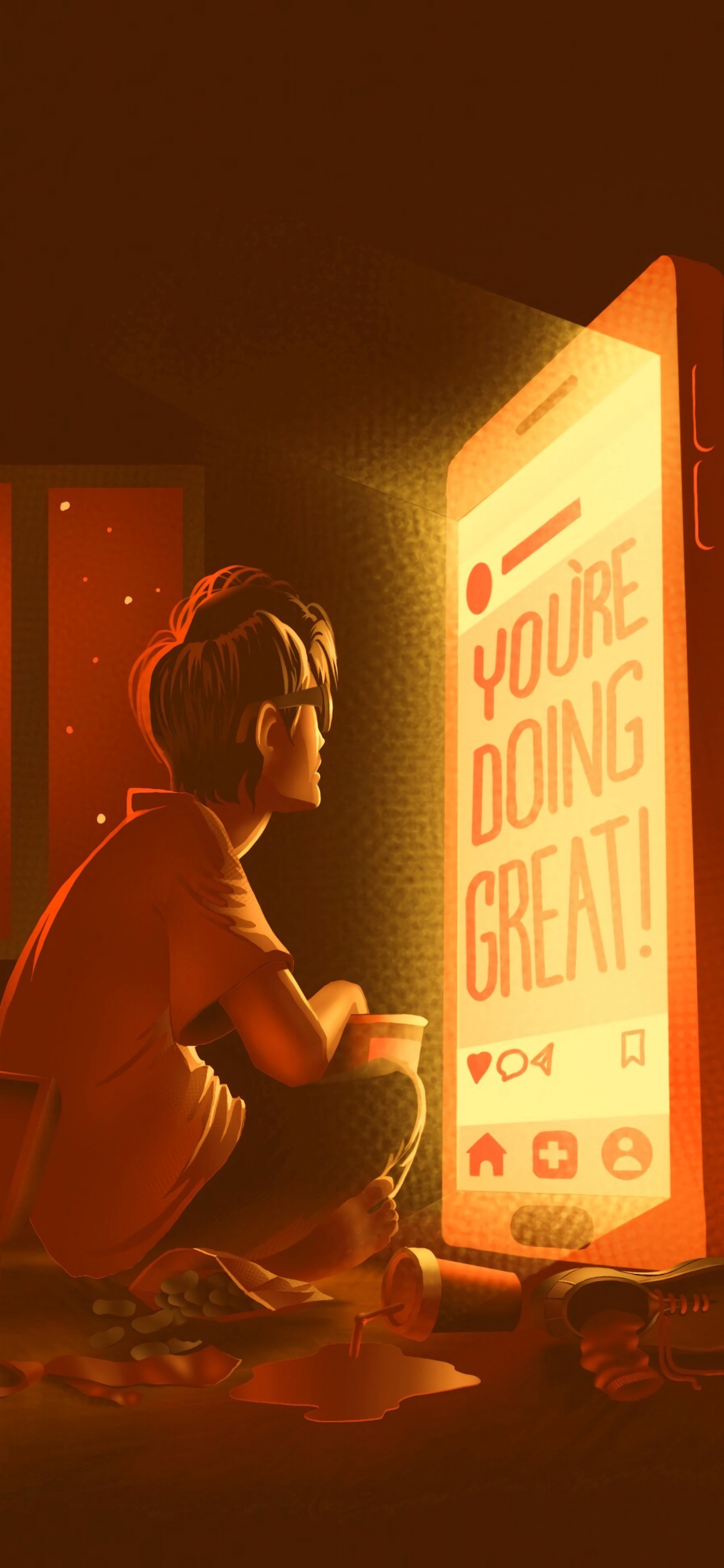 Обои иллюстрация, арт, освещение, анимация, сидящий в разрешении 1242x2688