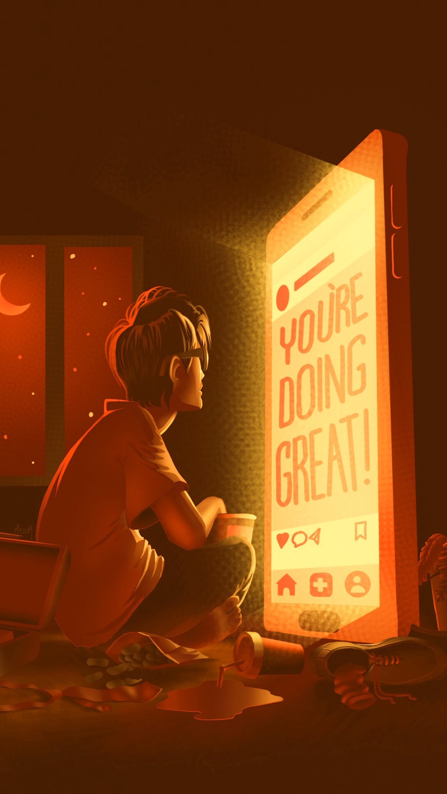 Обои иллюстрация, арт, освещение, анимация, сидящий в разрешении 1440x2560