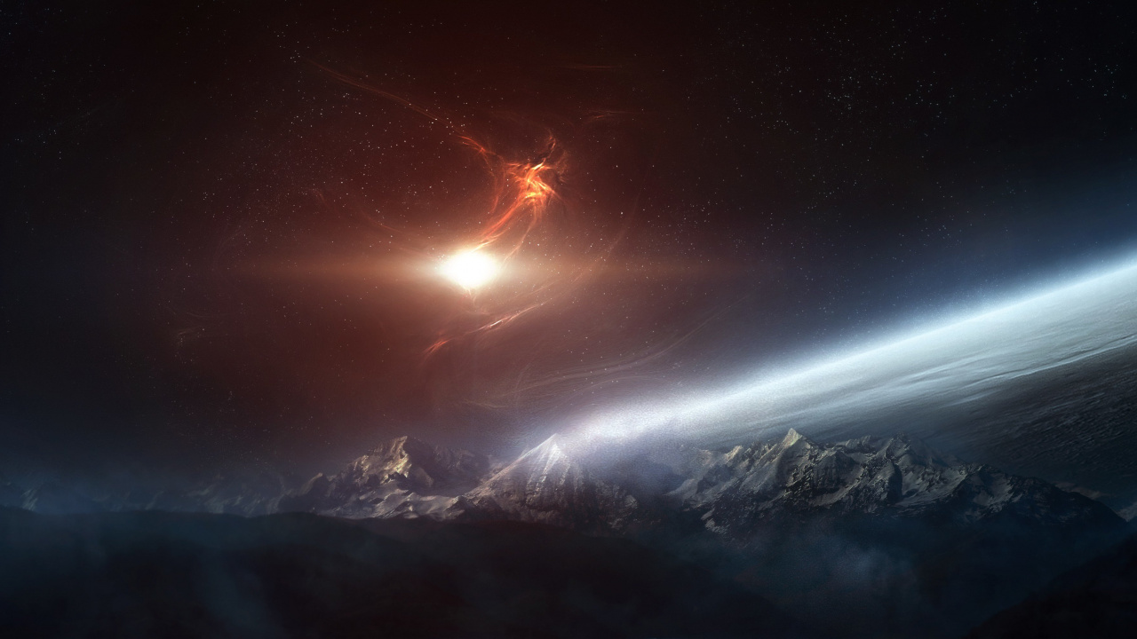 Обои атмосфера, космическое пространство, космос, астрономический объект, горизонт в разрешении 1280x720