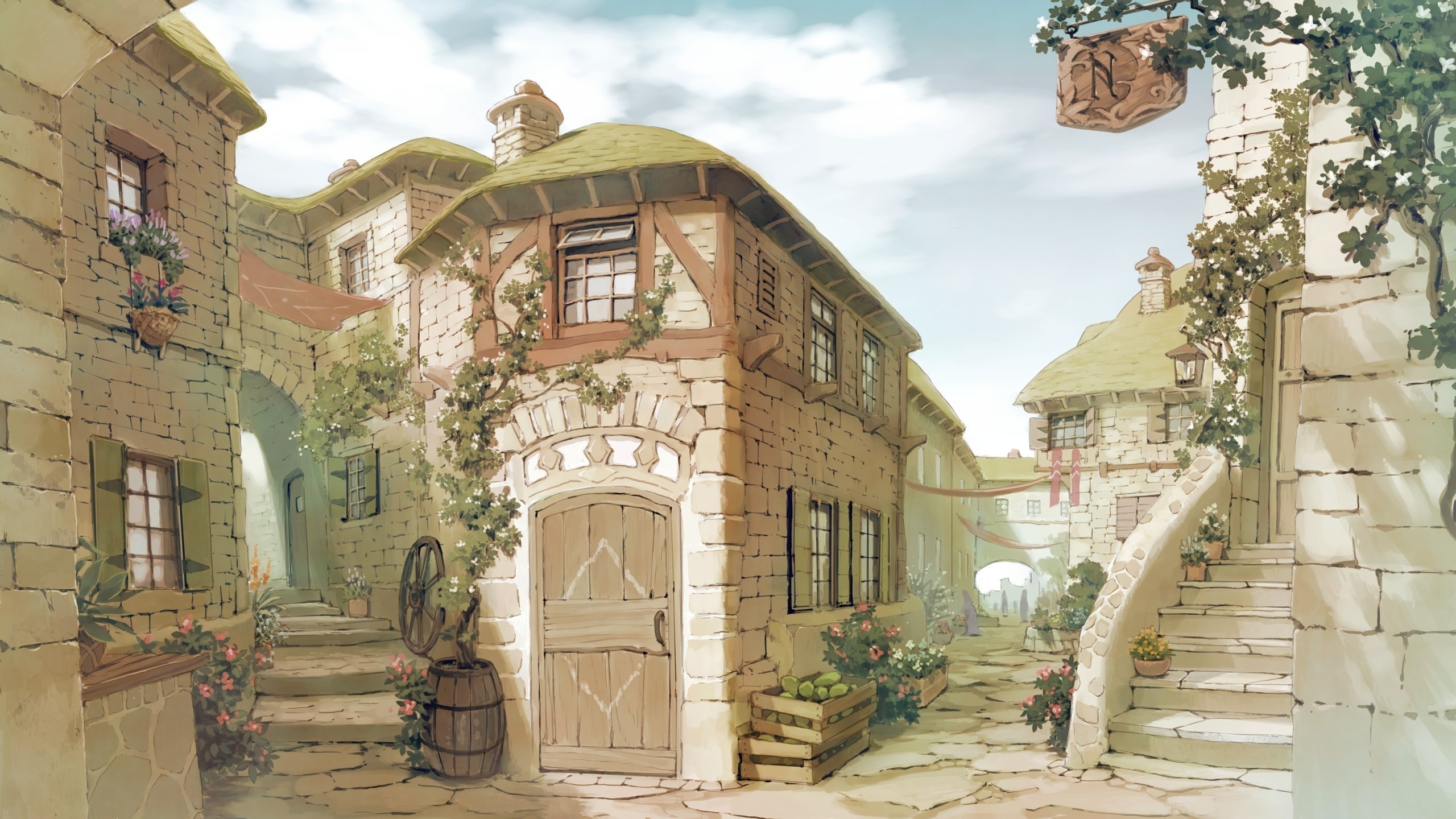 Обои здание, средневековая архитектура, двор, имущество, playstation 3 в разрешении 2560x1440