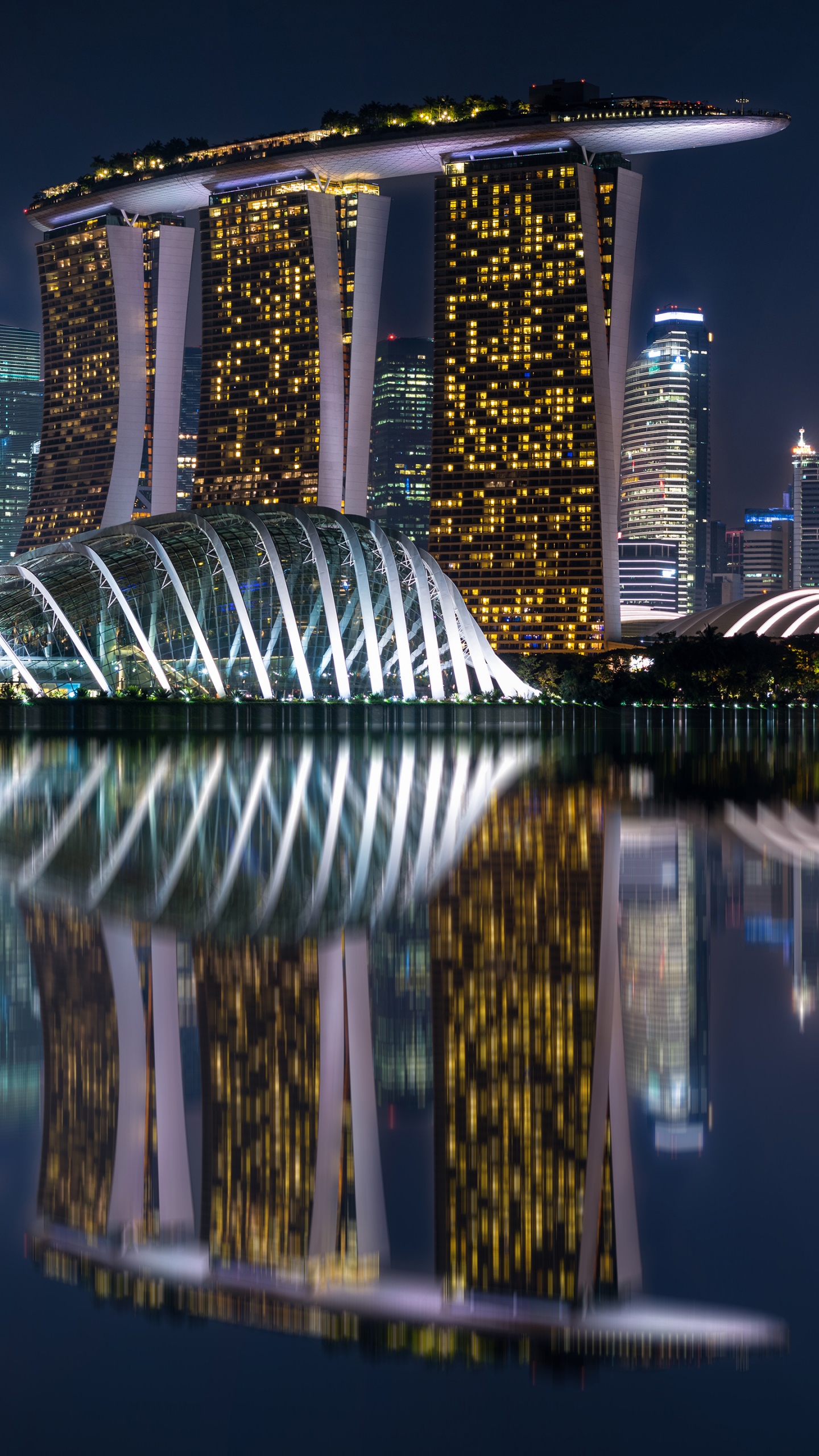Обои Марина Бэй Сэндс Сингапур, городской пейзаж, город, отражение, метрополия в разрешении 1440x2560