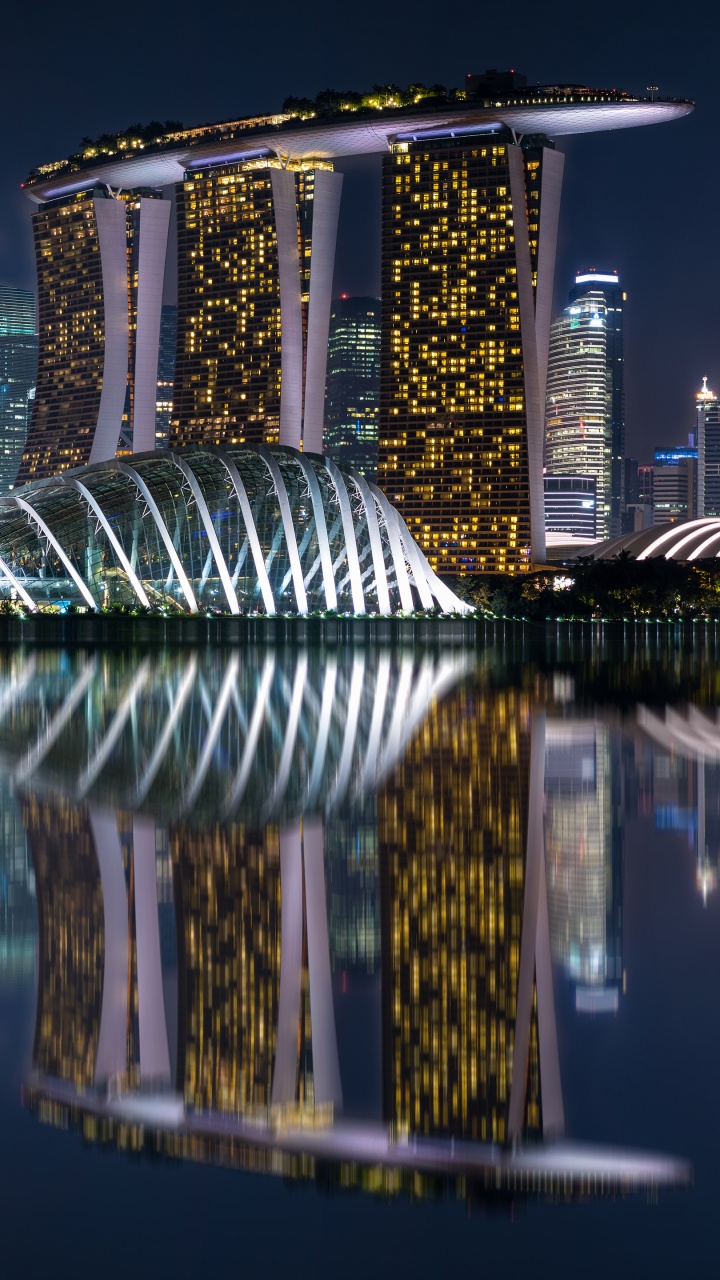 Обои Марина Бэй Сэндс Сингапур, городской пейзаж, город, отражение, метрополия в разрешении 720x1280