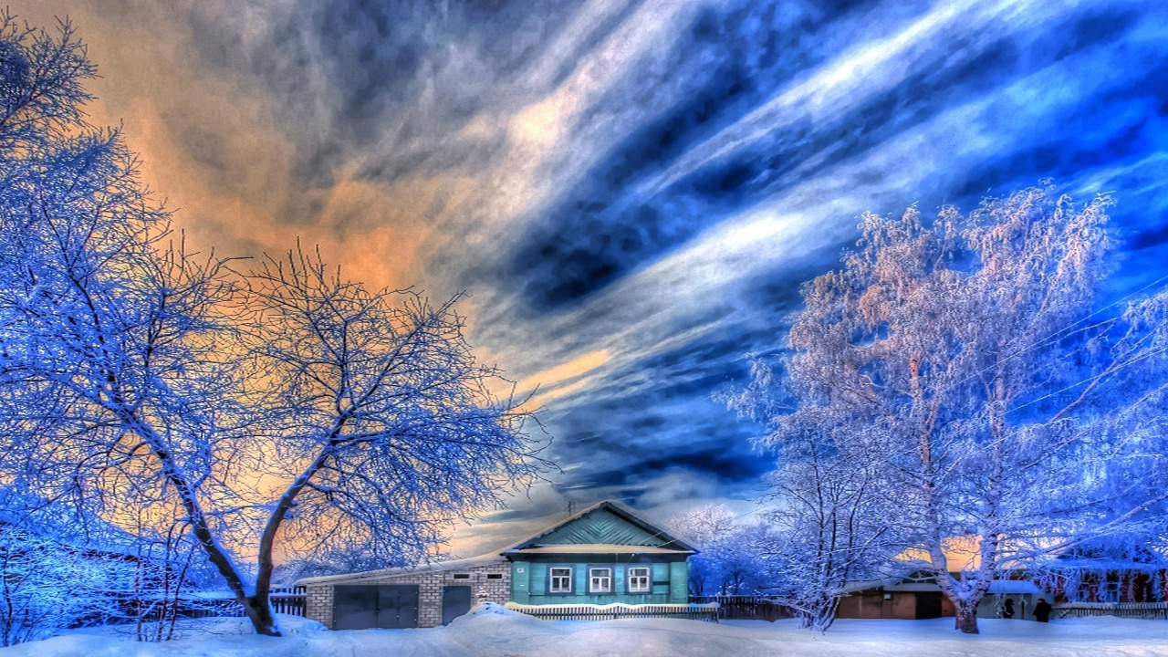 Обои снег, зима, природа, синий, облако в разрешении 1280x720