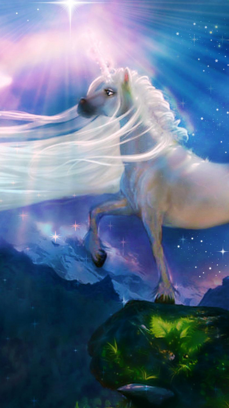 Обои единорог, арт, мифическое существо, мифология, иллюстрация в разрешении 750x1334