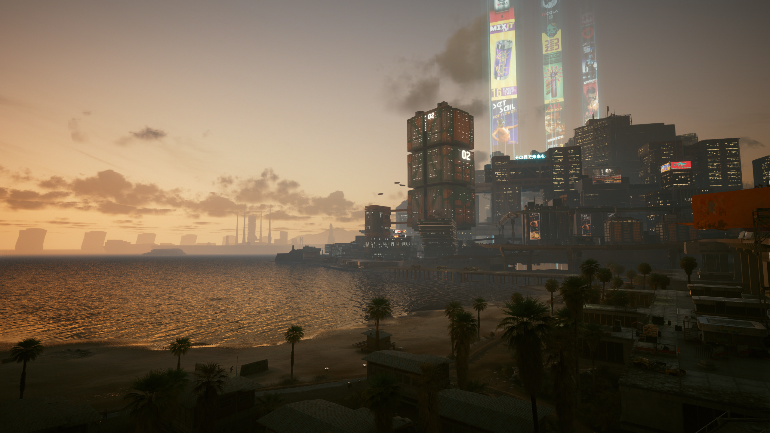 Обои Киберпанк, Киберпанк 2077, Киберпанк 2020, линия горизонта, вода в разрешении 2560x1440