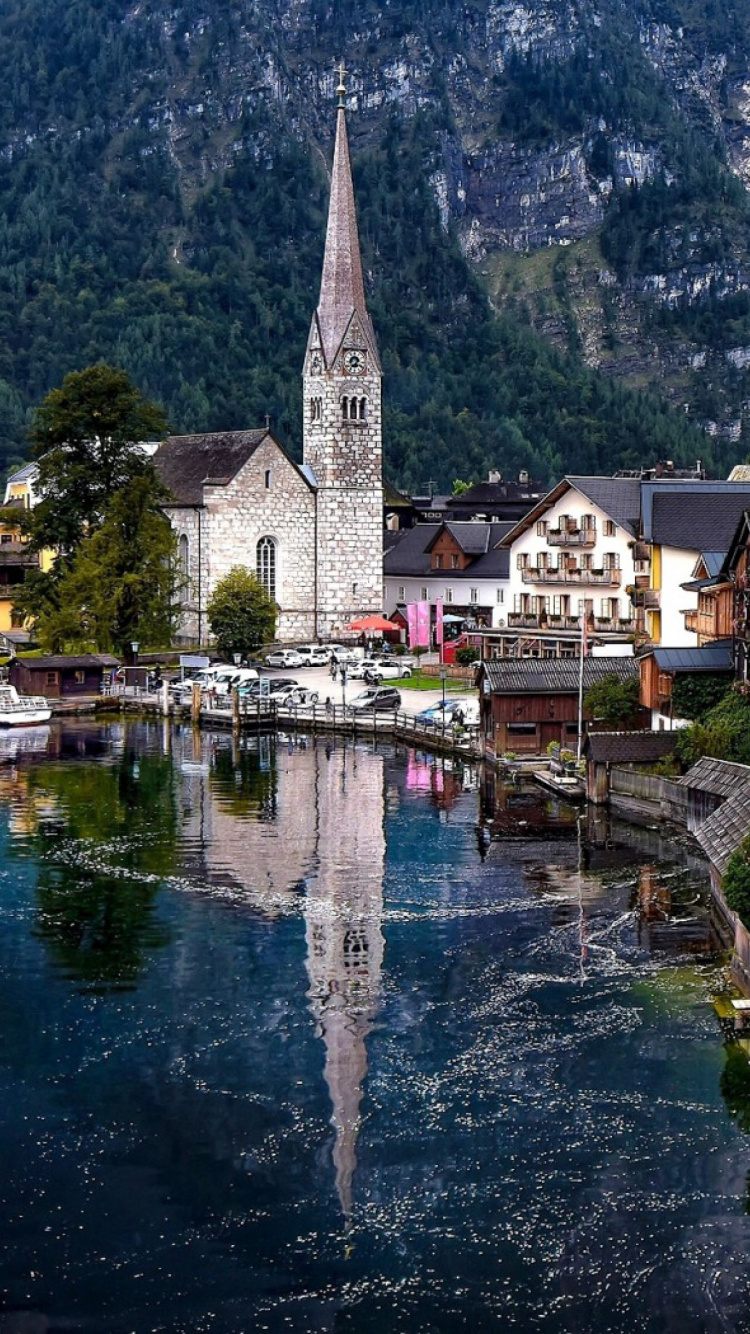 Обои туризм, горная деревня, городок, деревня, отражение в разрешении 750x1334