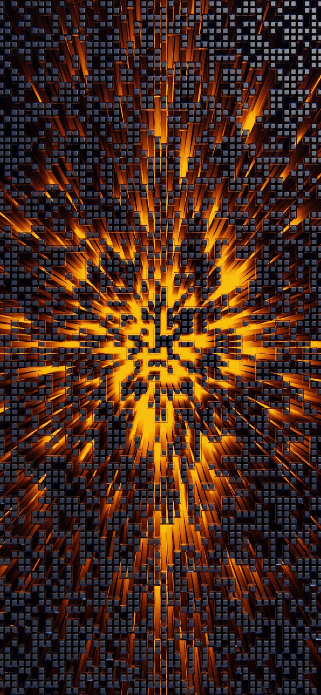 Обои пиксель, фрактальное искусство, симметрия, Апельсин, психоделическое искусство в разрешении 1125x2436