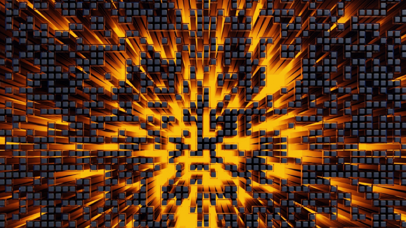 Обои пиксель, фрактальное искусство, симметрия, Апельсин, психоделическое искусство в разрешении 1366x768