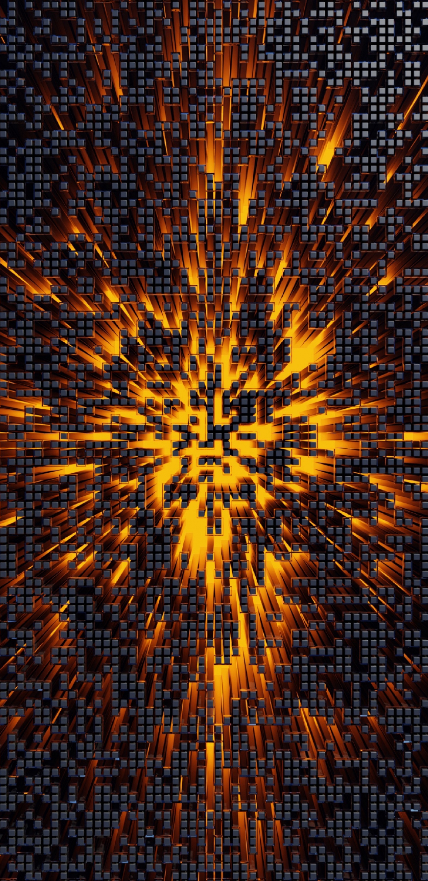 Обои пиксель, фрактальное искусство, симметрия, Апельсин, психоделическое искусство в разрешении 1440x2960