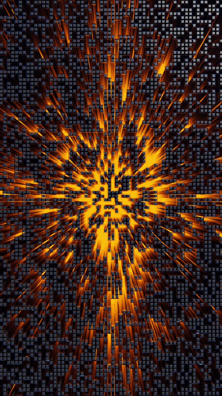 Обои пиксель, фрактальное искусство, симметрия, Апельсин, психоделическое искусство в разрешении 750x1334