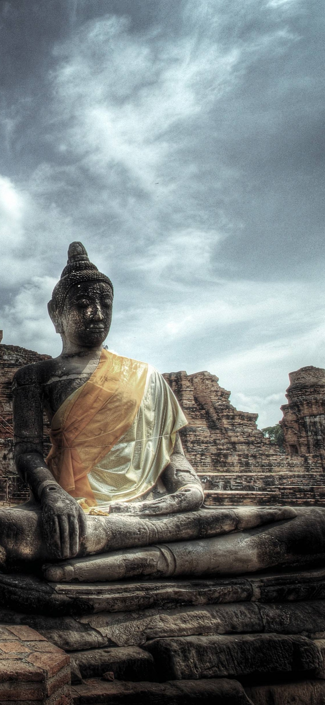 Обои храм, Buddharupa, облако, развалины, древняя история в разрешении 1125x2436