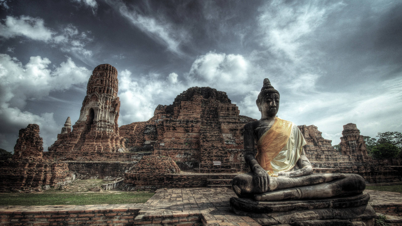 Обои храм, Buddharupa, облако, развалины, древняя история в разрешении 1366x768